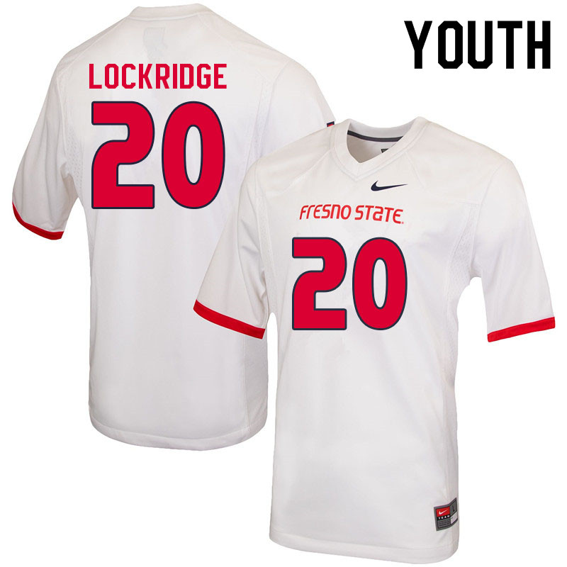 Youth #20 Cam Lockridge Fresno State Bulldogs College Football Jerseys Sale-White - Click Image to Close